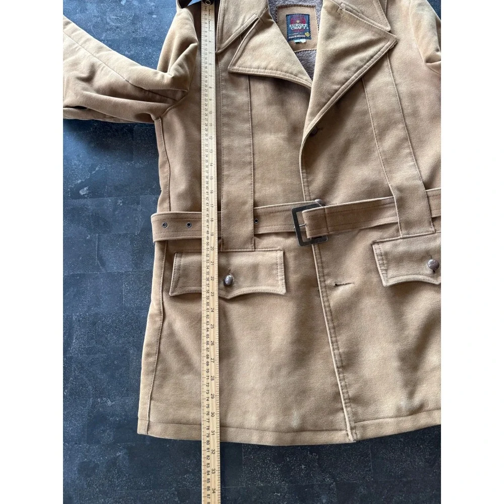Europe Craft Import Mens SalikSuede Sherpa Lined Belted Pea Coat Size 42 Belgium